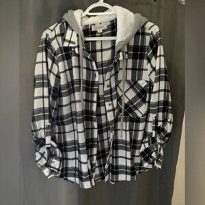 Cozy Plaid Button Down Shirt with fuzzy hood